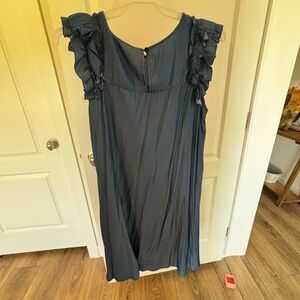 Elegant Blue Ruffle Sleeve Dress